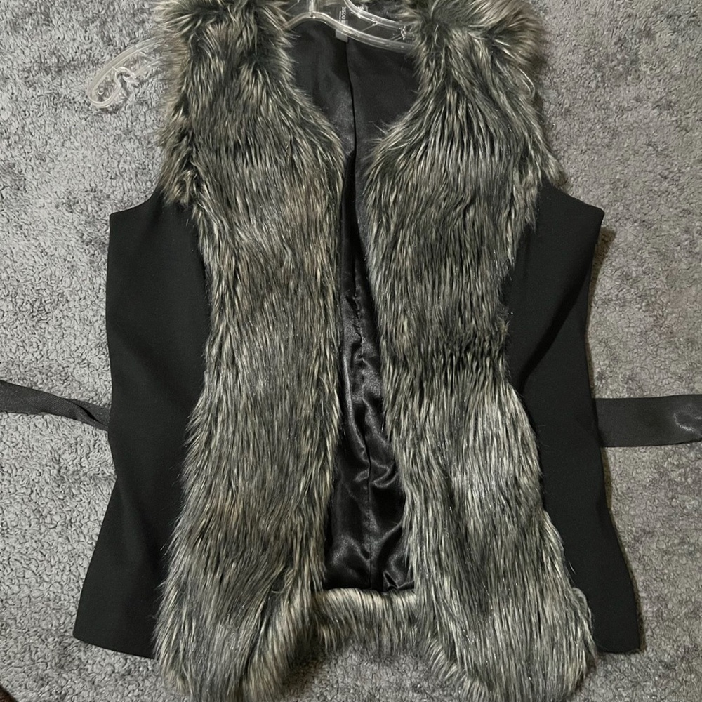 Bisou Bisou Black and Gray Faux Fur Jacket